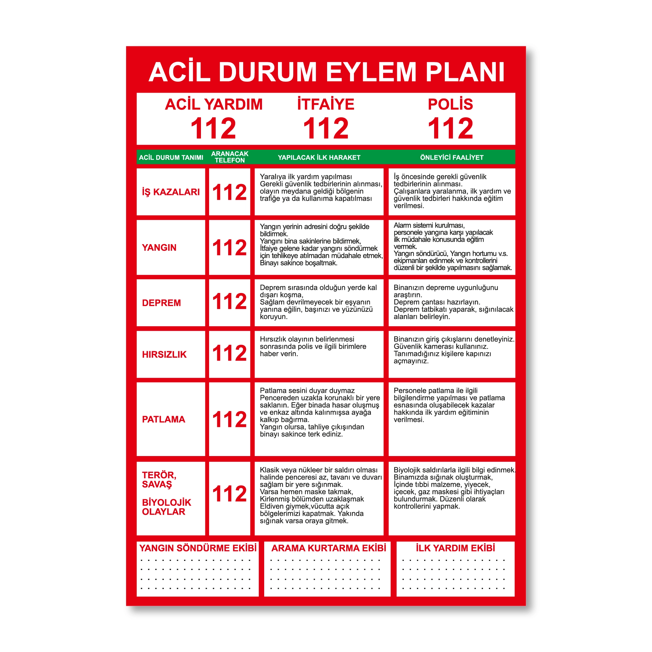 ACİL DURUM EYLEM PLANI