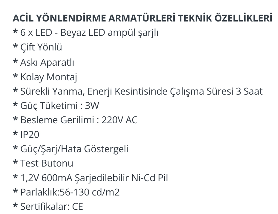 Işıklı Acil Çıkış aşağı yön askılı çift yönlü