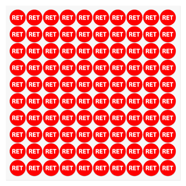Kontrol etiket - sticker. OK-RET 1 plakada 100 etiket vardır.