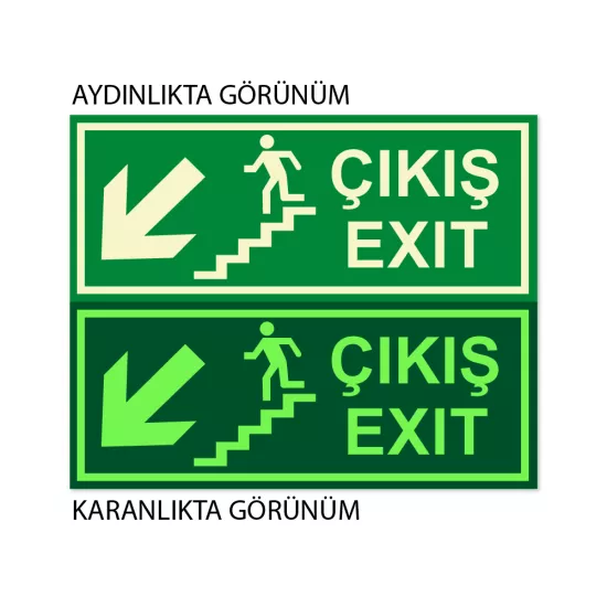 LÜMEN FOLYOLU ACİL ÇIKIŞ SOL AŞAĞI MERDİVEN OK