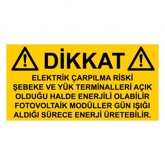 Güneş enerjisi santralleri uyarı levhaları. Elektrik çarpılma riski