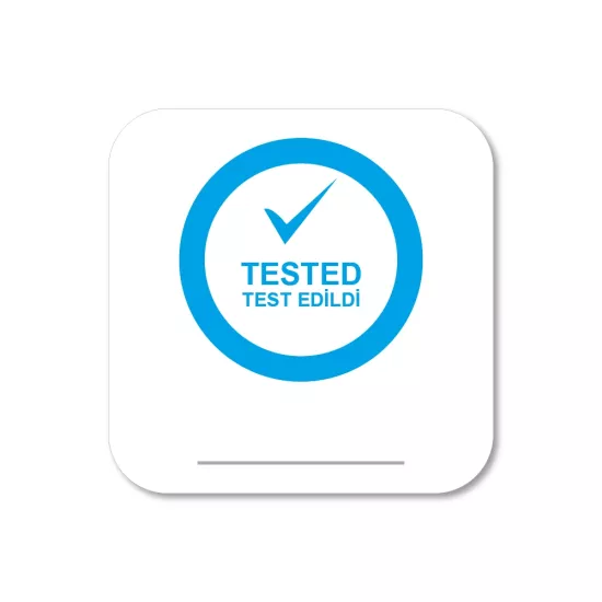 Test edildi etiketi